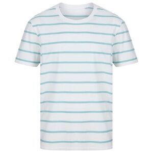 Front Row Mens Striped T-Shirt / White/Duck Egg Blue